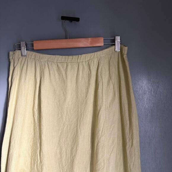 LINDEN HILL Women's 14 Green Linen Midi Skirt Embroidered 90's Side Slit Summer - Picture 6 of 7